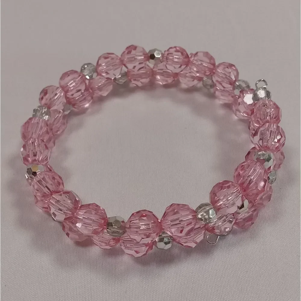 💍Pink and half silver beaded memory wire bracelet, will fit any wrist